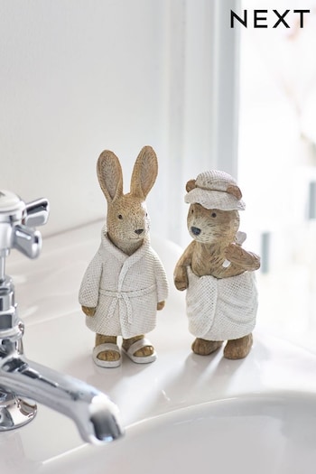 Set of 2 Natural Bertie Bear and Rosie Rabbit Spa Ornaments (393144) | £12