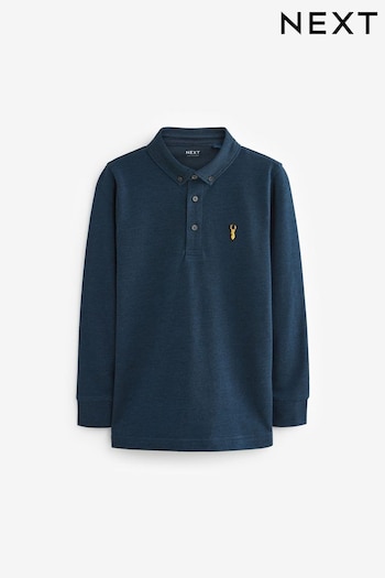 Navy Blue Long Sleeve Polo courtes Shirt (3-16yrs) (393232) | £9 - £15