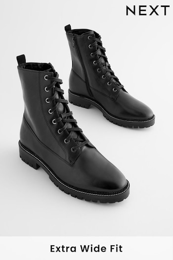 Black Extra Wide Fit Forever Comfort® Leather Lace-Up Boots 207122-94S (393598) | £65