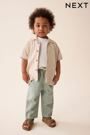 Sage Green Loose Fit Pull-On Linen Blend night Trousers (3mths-7yrs) (394368) | £9 - £11