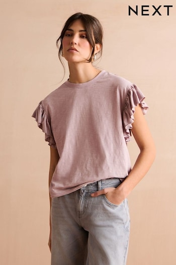 Purple Sparkle Stud Ruffle Sleeve T-Shirt (394688) | £18