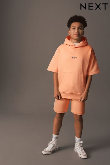 Orange Short Sleeve mirrored Hoodie and Shorts Set (3-16yrs) (394741) | £22 - £30
