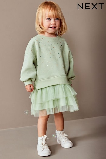 Mint Green Sweat Mesh tiered-skirt Dress (3mths-7yrs) (394835) | £14 - £16