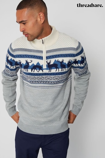 Threadbare Grey 1/4 Zip Christmas Knitted Jumper (394896) | £24