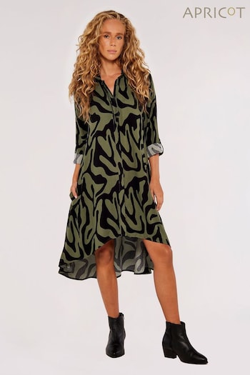 Apricot Green & Black Swirl Print High Low Dress (395100) | £35