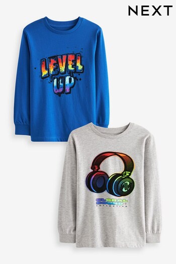 Blue/Grey Rainbow Headphones Long Sleeve Graphic T-Shirts Jacket 2 Pack (3-16yrs) (395390) | £17 - £25