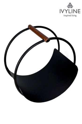Ivyline Black Leather Handle Round Log Holder (395526) | £100