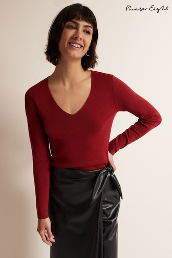 Phase Eight Red Molla V-Neck Top (396192) | £59