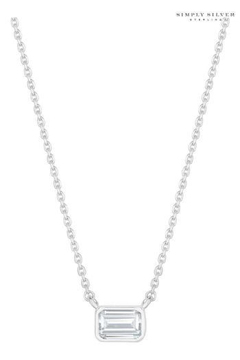 Simply Silver Silver Tone Cubic Zirconia Cushion Pendant Necklace (396207) | £30