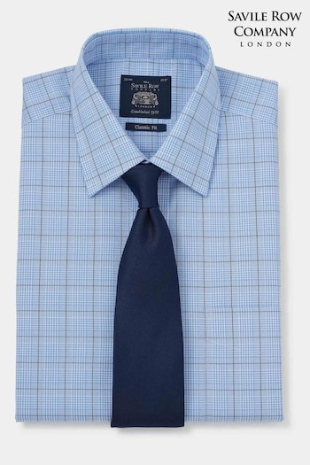 Savile Row Blue PoW Check Classic Fit Single Cuff Shirt (396298) | £55