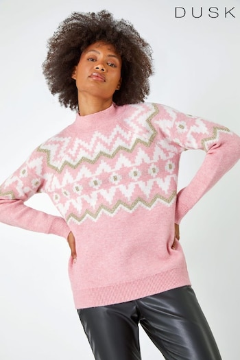 Dusk Pink High Neck Fairisle Pattern Knit Jumper (396456) | £38