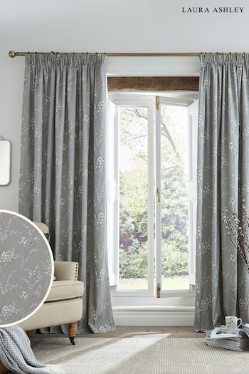 Laura Ashley Steel Grey Pussy Willow Blackout Thermal Pencil Pleat Lined Curtains (396635) | £35 - £120