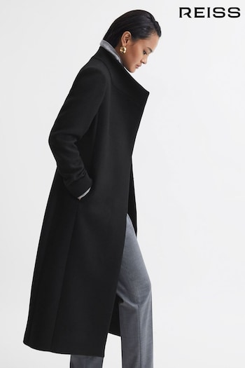 Reiss Black Mischa Petite Tailored Wool Blend Longline Coat (396795) | £368