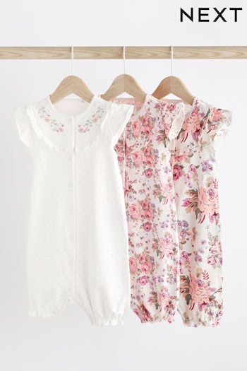 Pink/White Floral Shoulder Rompers 3 Pack (396811) | £18 - £22