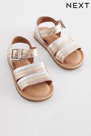 Gold Wide Fit (G) Leather Stripe Sandals (396902) | £20 - £22