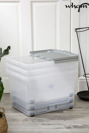 Wham Set of 3 Clear 44Ltr Plastic Storage Boxes With Wheels & Folding Lid (396925) | £38