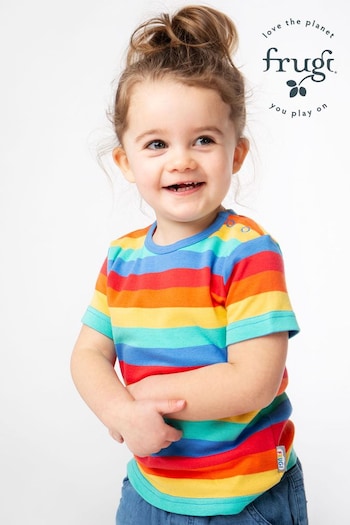 Frugi Red Rainbow Stripe Organic Cotton T-Shirt (397010) | £14 - £16