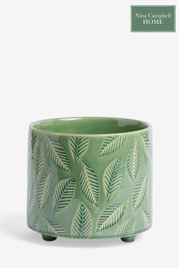 Nina Campbell Green Leaf Printed Plant Pot (397075) | £28