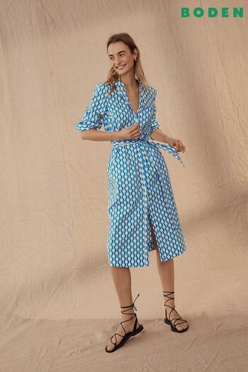 Boden Blue Collarless Midi Shirt Dress (397117) | £120