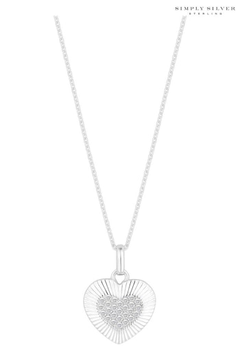 Simply Silver Silver Tone Polished And Pave Heart Pendant Necklace (397593) | £40