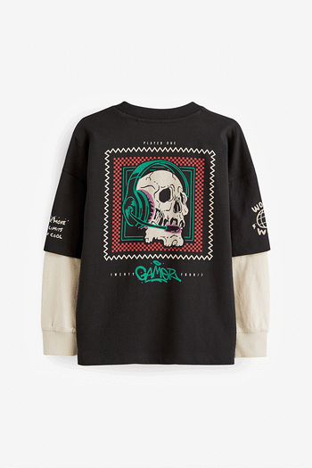 Black Skull Skate Sleeve Back Print Graphic T-Shirt (4-16yrs) (397669) | £11 - £16