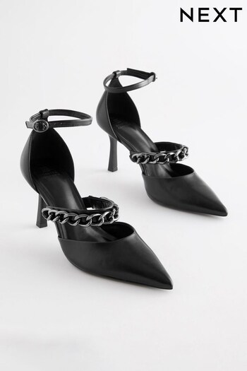 Black Forever Comfort® Point Toe Chain Trim Heel Shoes (397775) | £46