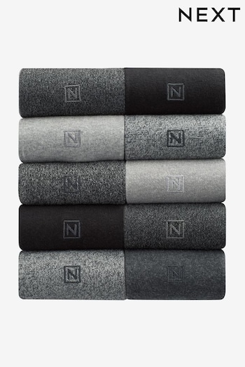 Black/Grey 10 Pack Embroidered Lasting Fresh Socks (398217) | £26