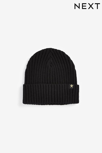 Black Rib Beanie Hat (1-16yrs) (398437) | £4 - £8