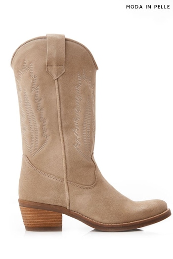 Moda in Pelle Fanntine Mid Leg Pointed Western Nude Boots (398760) | £149