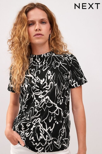 Black Swirl Print 100% Cotton Relaxed Fit Short Sleeve T-Shirt (398877) | £16