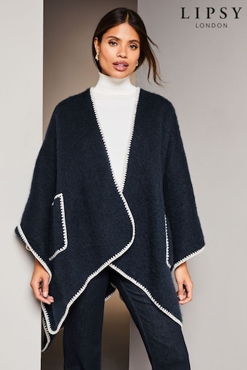Lipsy Navy Blue Soft Cosy Patch Pocket Tipped Whipstitch Cape (398899) | £35