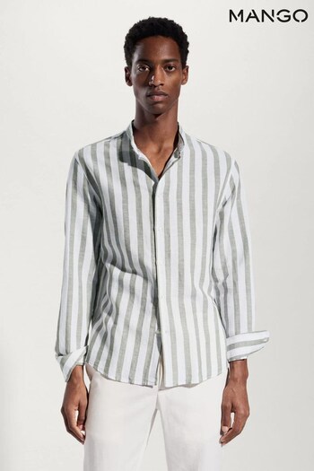 Mango Regular-Fit Green Striped Linen Shirt (398941) | £50