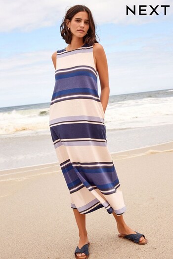 Blue Stripe Sleeveless Cotton Jersey Midi Summer Dress (399300) | £29