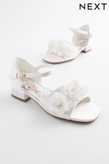 White Ivory Satin Bridesmaid Corsage Heel Grain Sandals (399385) | £24 - £31