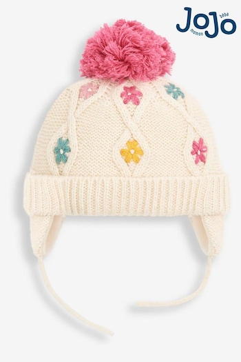JoJo Maman Bébé patch Girls' Floral Embroidered Cable Hat (3BY868) | £16.50