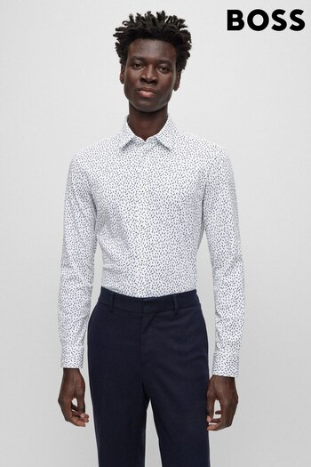 BOSS White Ditsy Motif Print Long Sleeve Shirt (400030) | £119