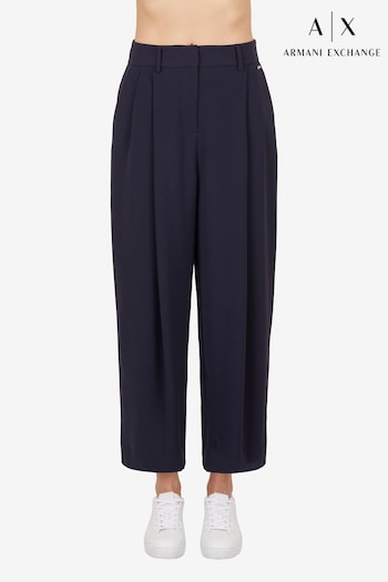 Armani Exchange Navy Blue Pleated Loose Fit Trousers (400142) | £170
