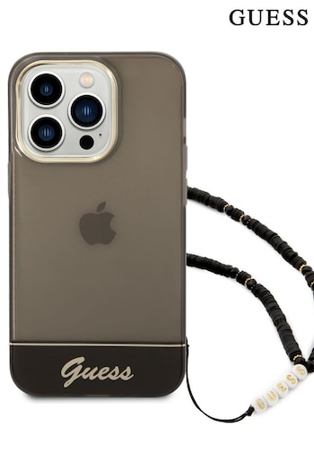 Guess iPhone Pc/Tpu Iml Double Layer Electroplated Camera Outline Translucent 14 Pro Black Case with Strap (400361) | £46