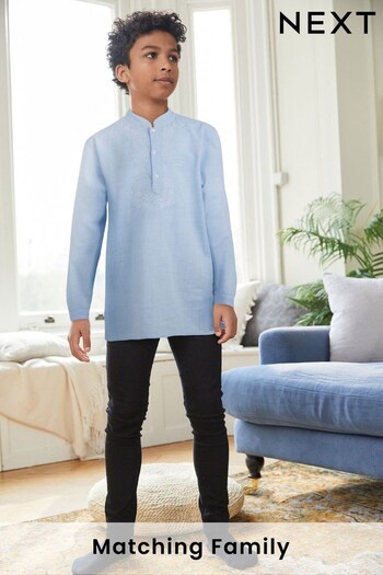 Blue Shirt Length Embroidered Boys Kurta (3-16yrs) (400370) | £15 - £20