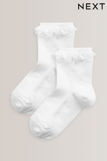 White 2 Pack Cotton Rich Ruffle Ankle Socks (400447) | £3.50 - £5.50