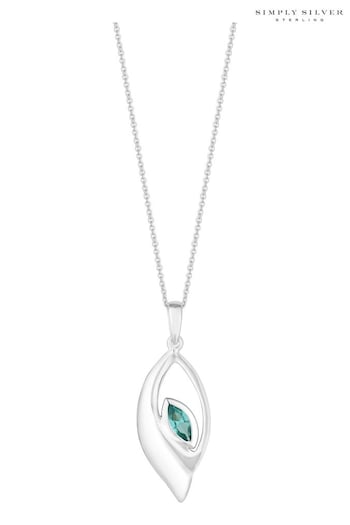 Simply Silver Silver Tone Tourmaline Navette Pendant Necklace (400623) | £45