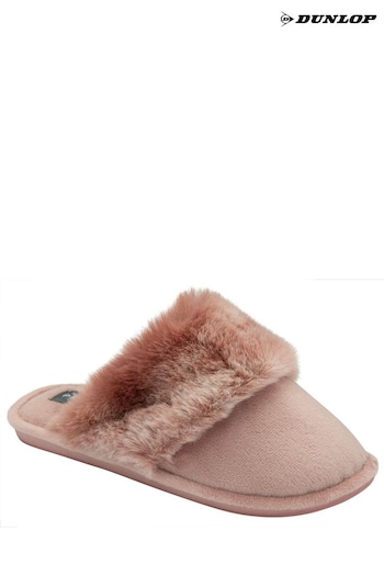 Dunlop Pink Ladies Closed Toe Fur Mule Slippers (400824) | £18