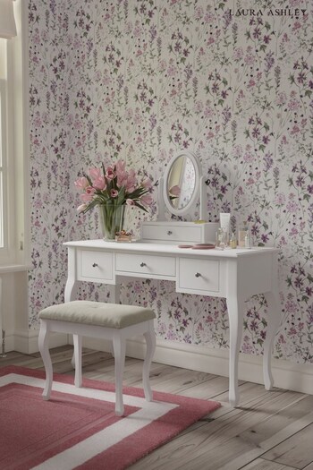 Laura Ashley Cotton White Rosalind 3 Drawer Dressing Table, Stool and Mirror Set (401062) | £775