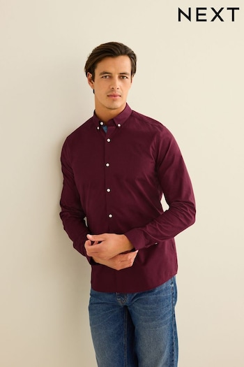 Berry Red Stretch Oxford Long Sleeve Shirt (401279) | £30