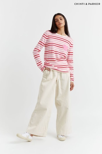 Chinti & Parker Cream Breton Heart Cashmere Blend Stripe Sweater (401337) | £195