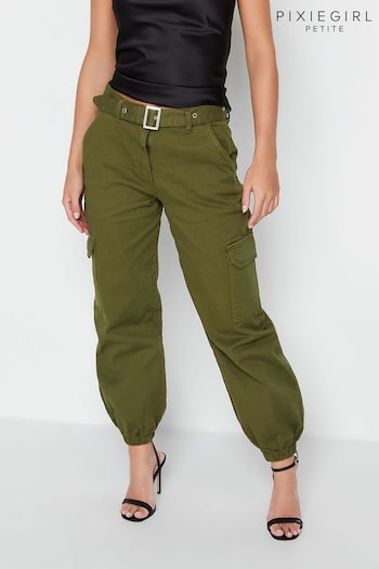 PixieGirl Petite Green Belted Cuffed Jogger Jeans panel (401376) | £38