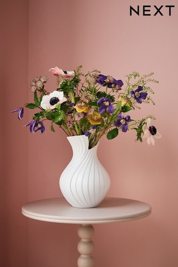 White Pleated Ceramic Flower Vase (401433) | £26