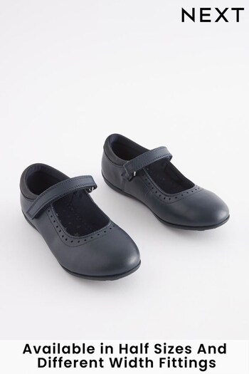 Navy Standard Fit (F) School Leather Mary Jane Brogues (401555) | £26 - £33