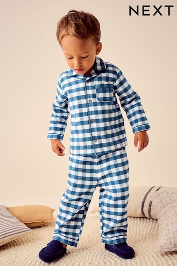 Blue/White Check Button Down 100% Cotton Pyjamas (9mths-8yrs) (401581) | £15 - £18