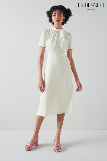 LK Bennett Royal Ascot X LKB Ivory Cream Kline Crepe Tie-Neck Midi Dress (401611) | £329